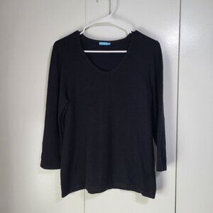 J. McLaughlin Womens SZ L V Neck Sweater Black Cotton Blend Sparkle Neckline